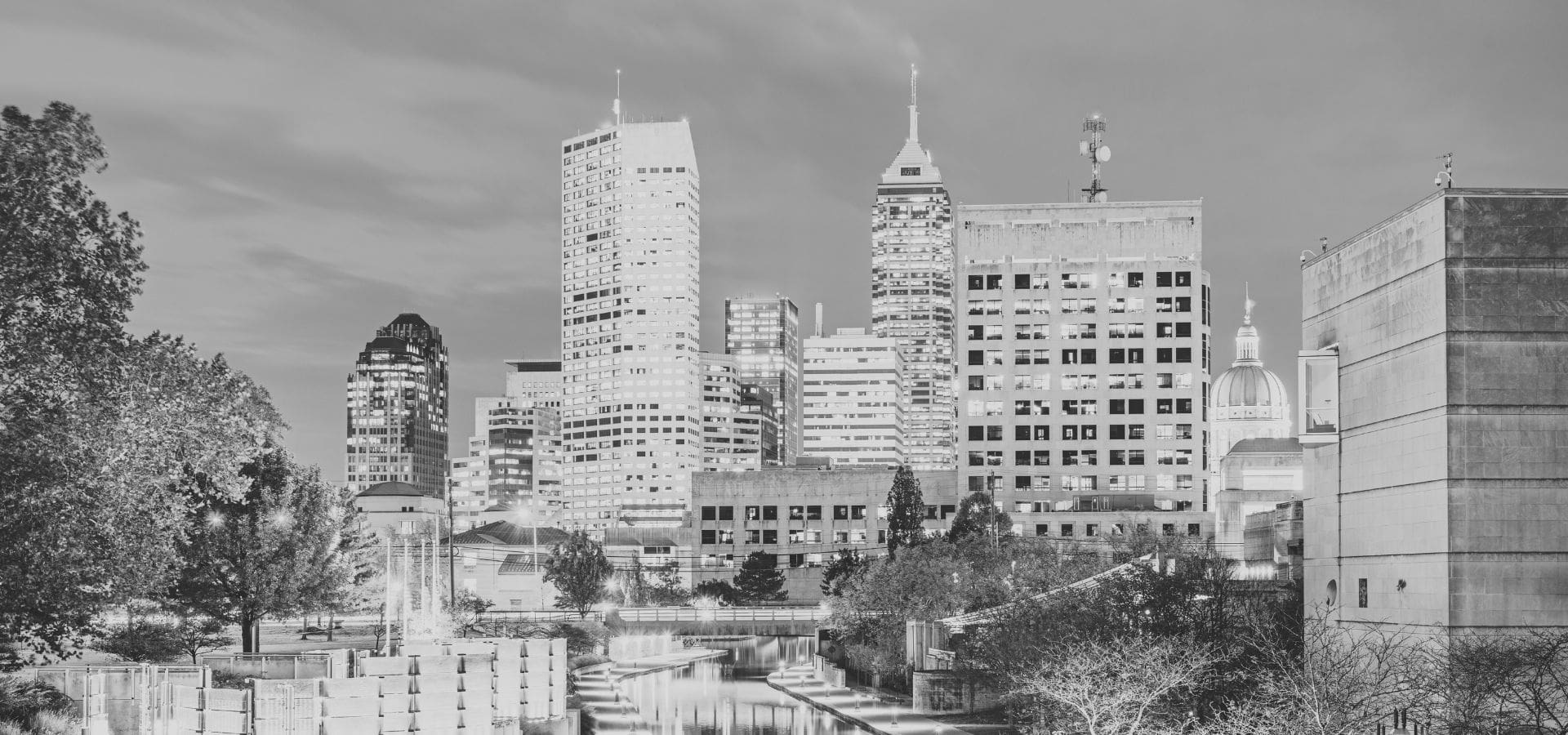 Indianapolis skyline in black and white