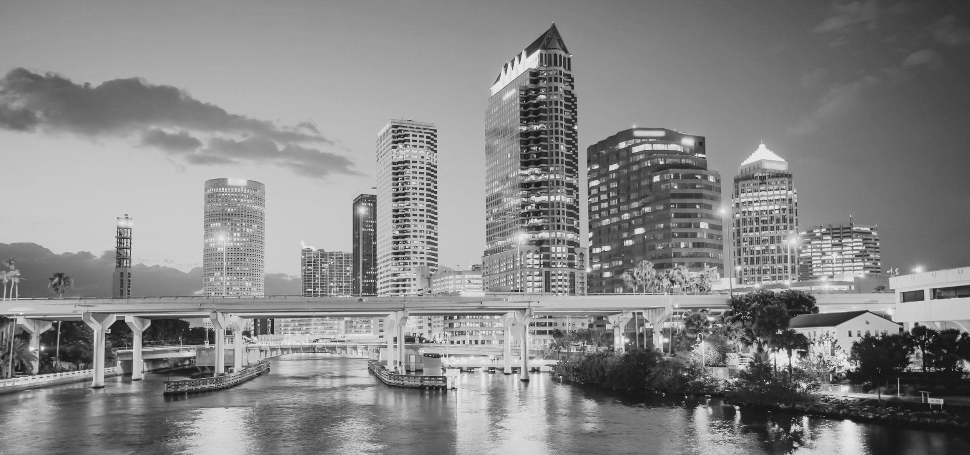 Tampa skyline in black and white